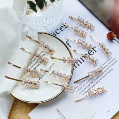 Ins custom pearl words happy boss love metal letter hair clips for girls Ins custom pearl words happy boss love metal letter hair clips for girls