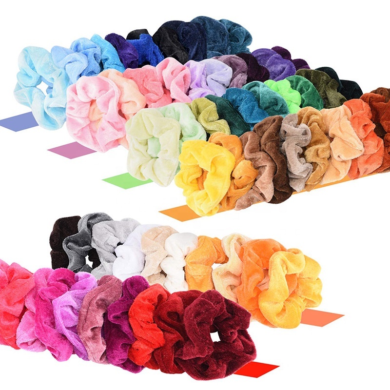 2020 new arrival  bulk hair accessories 60 colors set packing hair ties velvet hair scrunchies
