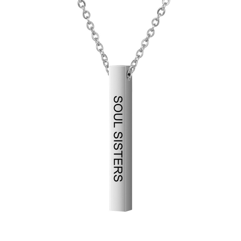 personalized amazon women  laser engrave content silver gold vertical stainless steel bar necklace