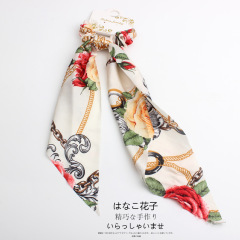 2020 new arrivals hot sale fancy long ribbon elastic bulk custom printed hair scarf scrunchies hair ties for girls