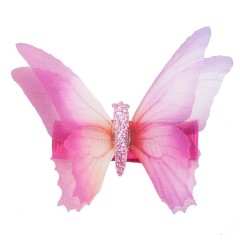 New style children's 6cm double tulle butterfly ribbon duckbill hair clips for girls