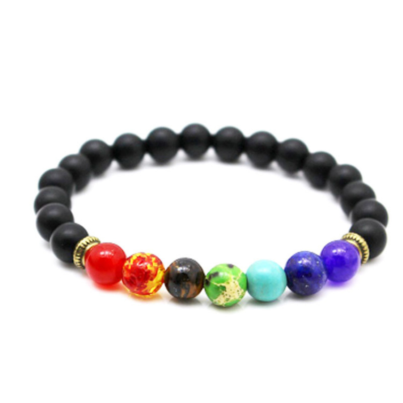 wholesale Natural lava stone energy volcanic stone chakra seven colorful Buddha beads bracelet