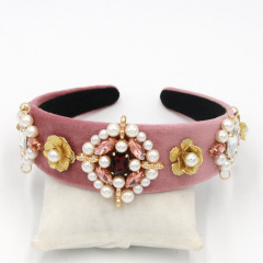 2020 fashion woman baroque winter vintage pearl gemstone rhinestone headband