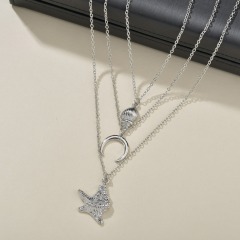 Fashion delicate beautiful women holiday silver gold moon and star shell necklace