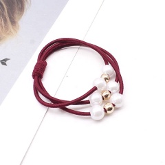 Jewelry handmade knotted rope hair tie black elastic custom elastic hair tie with pearls