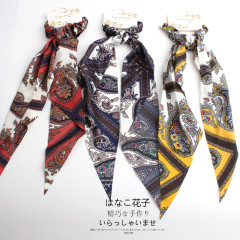 Bulk custom fancy girls hair accessories long ribbon scarf scrunchies for hair