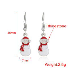 2019 new fashion rhinestone paint women white snowman hook christmas earrings