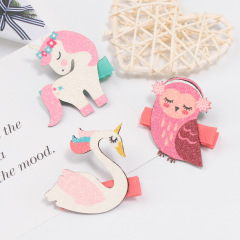 Children's cartoon princess mermaid super cute animal fabric kids hair clip for baby girls