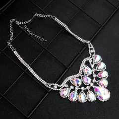 Luxury Colorful Crystal Beads Row Wide Fashion Accessories Statement Women Wedding Bride Accessory Pendant Necklace