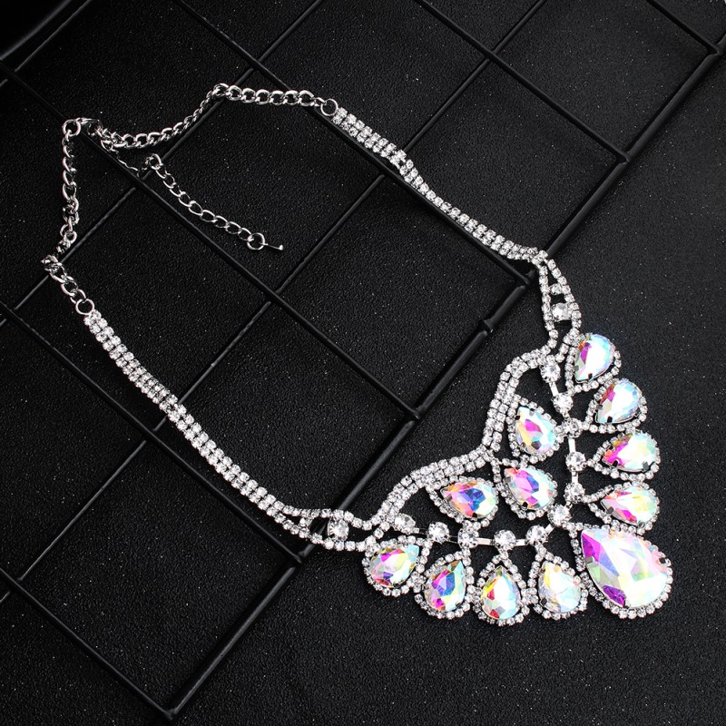 Luxury Colorful Crystal Beads Row Wide Fashion Accessories Statement Women Wedding Bride Accessory Pendant Necklace Luxury Colorful Crystal Beads Row Wide Fashion Accessories Statement Women Wedding Bride Accessory Pendant Necklace