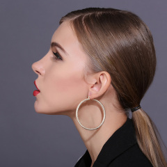 Hot sale fashion circle 18k gold plated copper frosted women earrings for gift