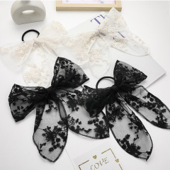 Amazon hot sale custom whosale summer girls lace elastic bow hair ties