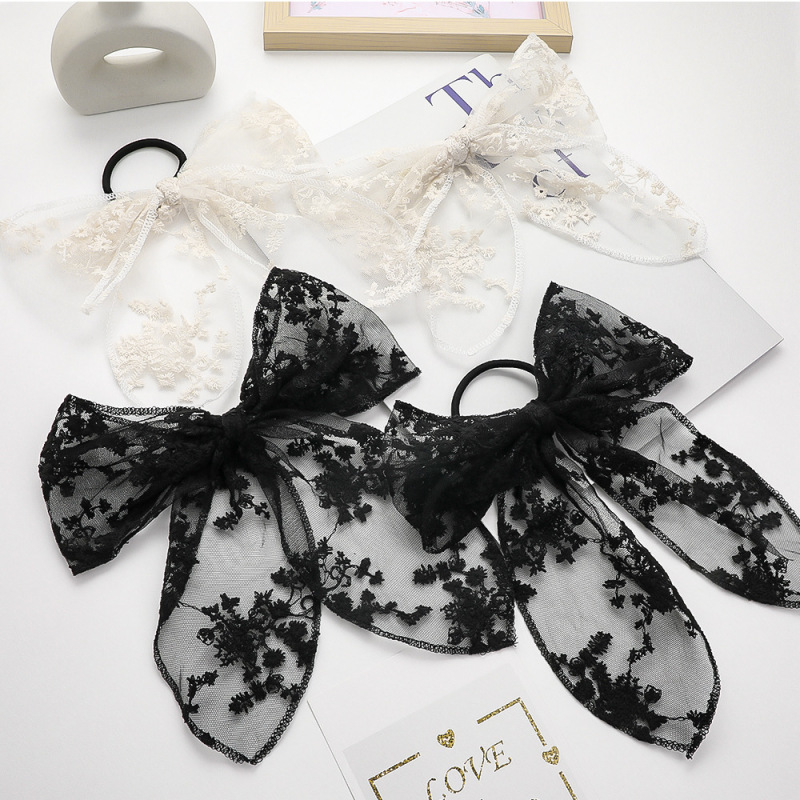 Amazon hot sale custom whosale summer girls lace elastic bow hair ties Amazon hot sale custom whosale summer girls lace elastic bow hair ties