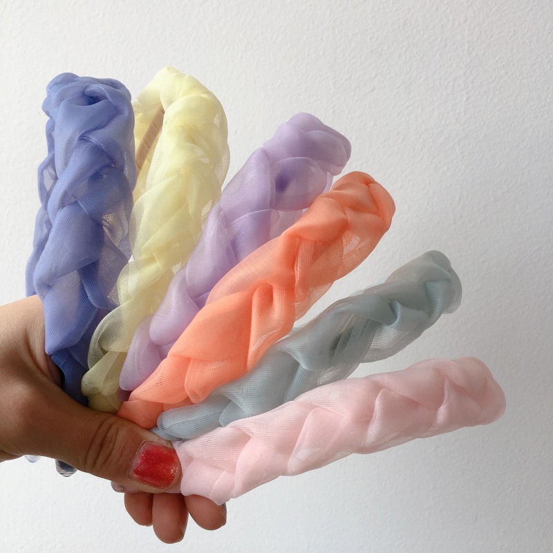 Wholesale New Style Korean candy-colored organza weave kids hairbands for girls