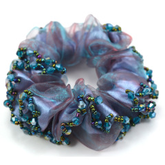 New arrival custom women girls lace fabric beads elastic scrunchies for hair