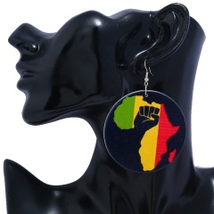 Wholesale africa map large round wooden earrings cheap personalized wood earrings jewelry