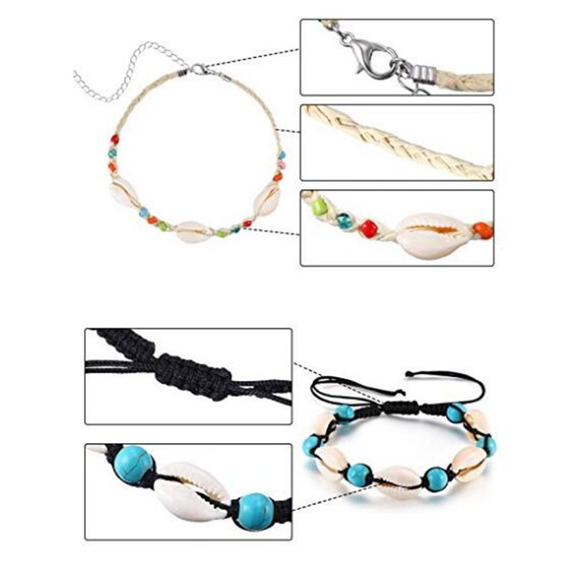 2019 Custom foot hand sea shell adjustable rope bohemia bracelet set for women 2019 Custom foot hand sea shell adjustable rope bohemia bracelet set for women