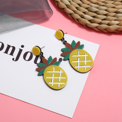 Fashion women fruit earring yellow pineapple acrylic dangle drop earrings