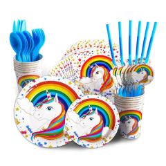 16 Party Tableware Plates Banner Girls Unicorn Party Decorations Supplies