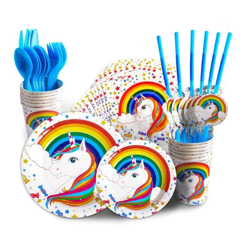 16 Party Tableware Plates Banner Girls Unicorn Party Decorations Supplies 16 Party Tableware Plates Banner Girls Unicorn Party Decorations Supplies