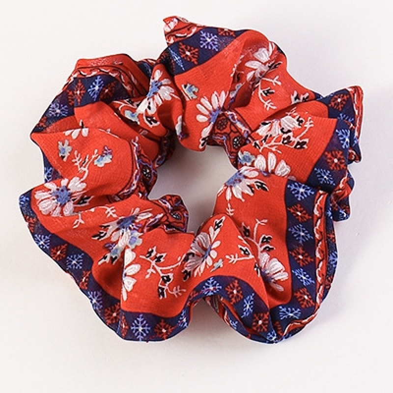 spring and summer Korean new retro printed floral simple girls chiffon fabric hair scrunchies