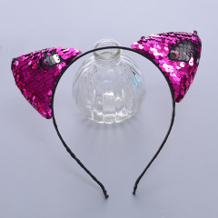 Wholesale ins winter Christmas Hoop Party Reflective Accessories fuzzy ball sequin girl cat ear hair band for kids