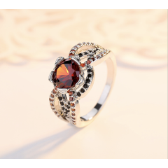 Fashion glow silver retro red ruby diamond stone engagement gemstone ring