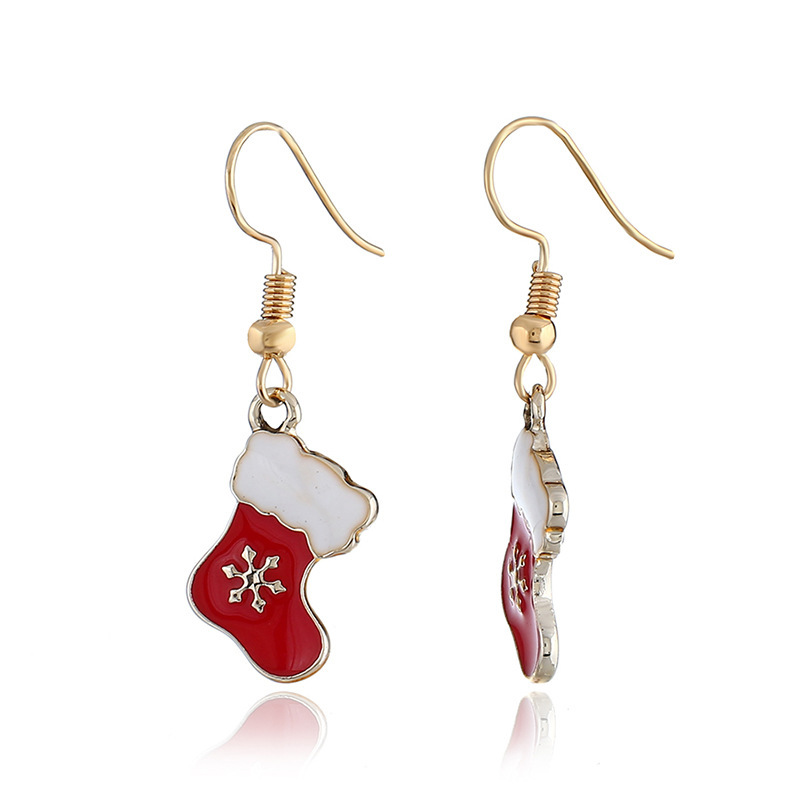 Wholesale fashion alloy paint snowflake christmas stocking women earrings