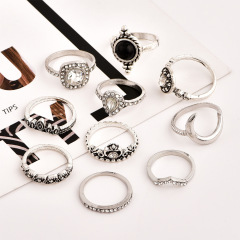 Fashion vintage silver boho Beach Ring Punk Hollow out jewely moon diamond crystal stack ring set boho for girls women