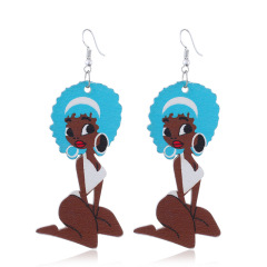 2020 custom fashion printing night club hip pop head drop africa afro wooden earring wood jewelry for women
