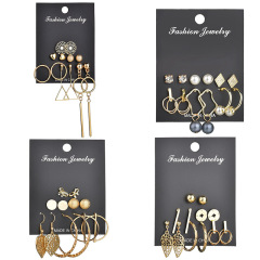 European and American popular triangle round pendant eardrop female earrings set