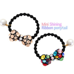 New colorful Knitted Fabric Hair band crystal rhinestone bow Hair tie