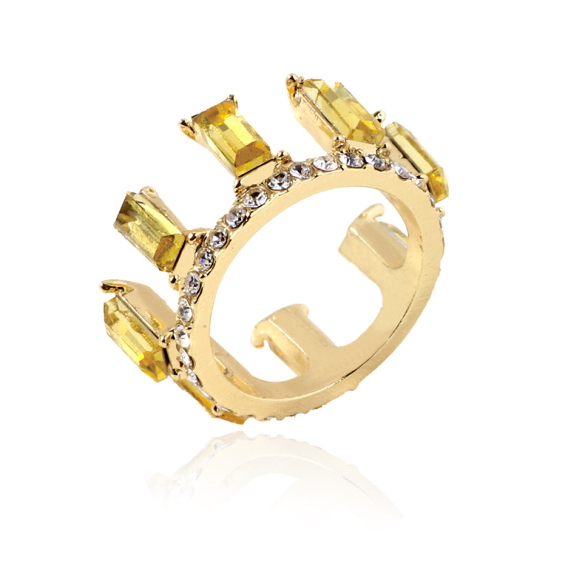 Fashion coloured crystal party gemstone rings jewelry wholesale tiara crown ring