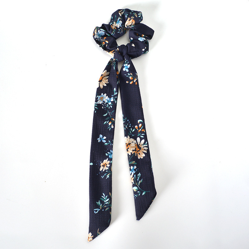 women Bohemia Long ribbon scrunchies elastic band print satin scrunchies hair ties