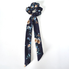 women Bohemia Long ribbon scrunchies elastic band print satin scrunchies hair ties
