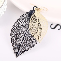 Amazon new explosion style retro golden simple design double hollow leaf earrings
