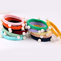 Bulk wholesale Korean girls women pearl seamless rubber elastic hair ties