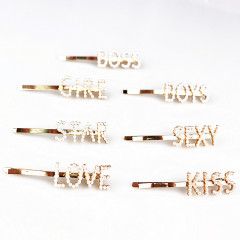 GIRLS BOYS BOSS KISS LOVE Letter Hair Clips Glitter Word Pins Pearl Rhinestones Hair Barrettes