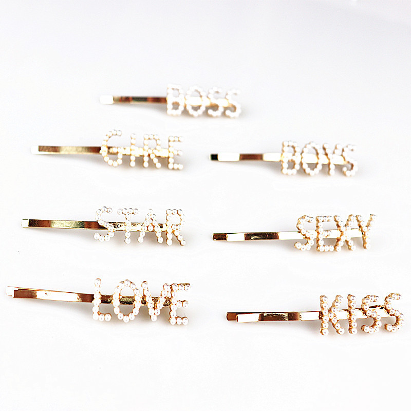 GIRLS BOYS BOSS KISS LOVE Letter Hair Clips Glitter Word Pins Pearl Rhinestones Hair Barrettes GIRLS BOYS BOSS KISS LOVE Letter Hair Clips Glitter Word Pins Pearl Rhinestones Hair Barrettes