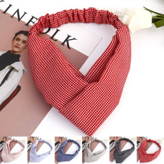 Wholesale Accessories Elastic Boho Grid Cloth Fabric Front Knot Headbands