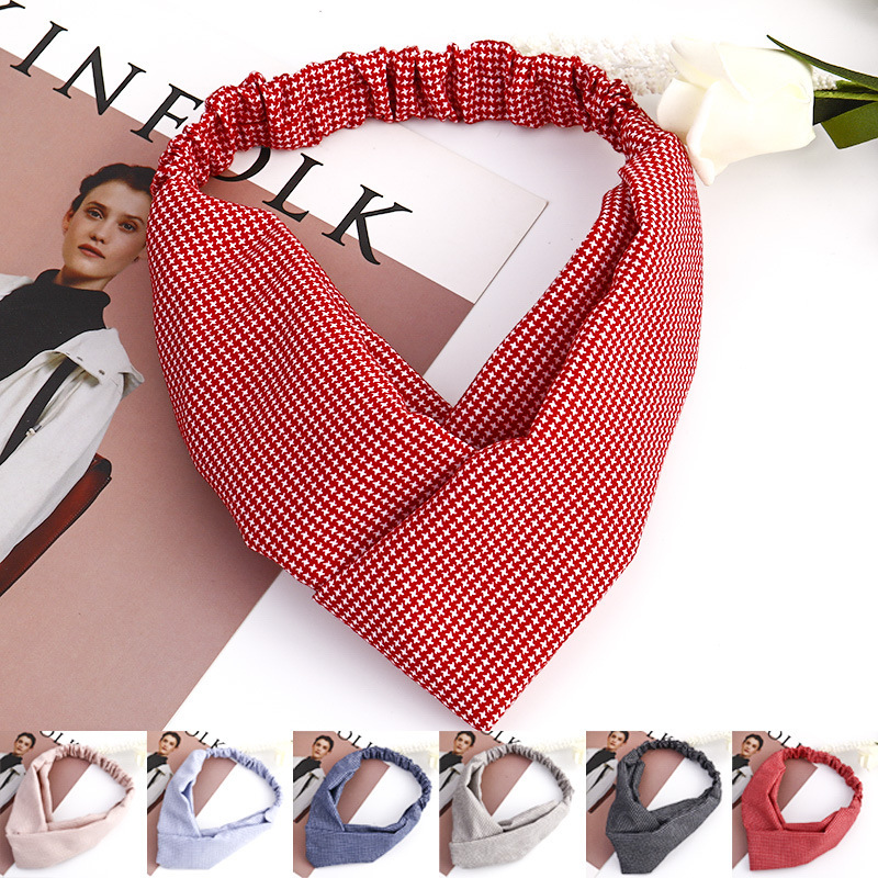 Wholesale Accessories Elastic Boho Grid Cloth Fabric Front Knot Headbands Wholesale Accessories Elastic Boho Grid Cloth Fabric Front Knot Headbands