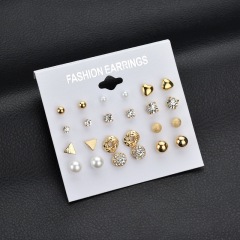 12 pcs alloy zircon earrings with diamond round heart stud earring sets 12 pcs alloy zircon earrings with diamond round heart stud earring sets