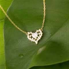 fashion amazon ins girl women choker 925 Sterling silver plated gold jewelry heart necklace