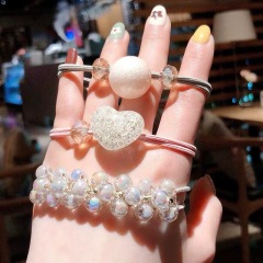 Fashion 3pcs women girls elastic crystal pearl hair tie bracelet charm