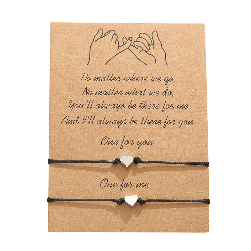 Amazon Hot Sale simple couples heart shape woven bracelets with Blessing card