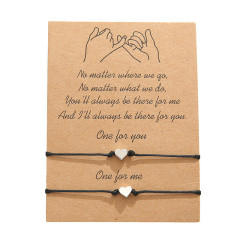 Amazon Hot Sale simple couples heart shape woven bracelets with Blessing card