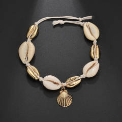 2019 Custom gold sea shell adjustable rope bracelet anklets foot jewelry for women