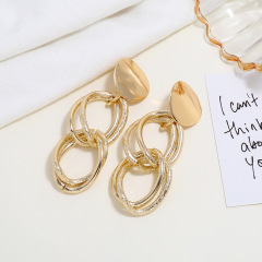 custom fashion fancy trendy girls women Vintage long double circle gold Geometric statement tassel earrings