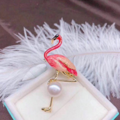 new INS amazon korean fashion wholesale bulk girl women school real pearl flamingo brooches cartoon for cloth suit shirt