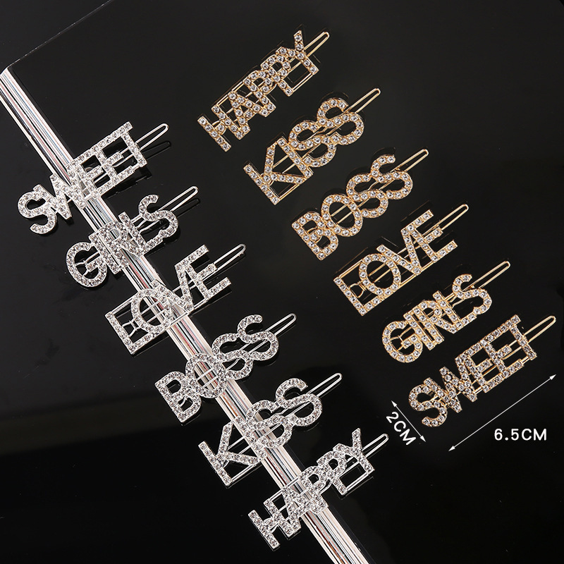 NO SLIP Ins custom girls rhinestone letter alphabet hair clips for women NO SLIP Ins custom girls rhinestone letter alphabet hair clips for women